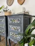 French Style Bedside Drawers Painted in Layered Greys