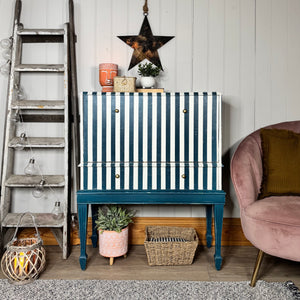 Blue & White Striped Vintage Linen Console / Cupboard