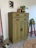 Vintage Linen Cupboard Painted Colourful Rustic Green