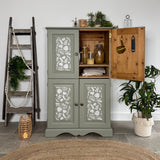 Solid Pine Larder / Pantry / Linen Freestanding Cupboard Painted Green and Botanical
