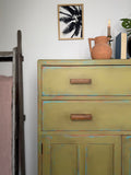 Vintage Linen Cupboard Painted Colourful Rustic Green