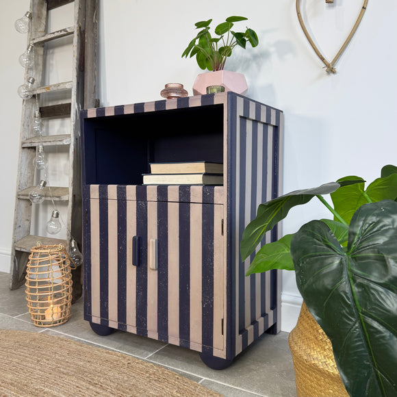 Rustic Purple Striped Vintage Cupboard / Side Table