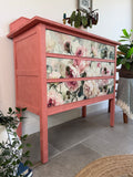 Vintage Chest of Drawers painted Pink and Floral