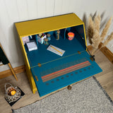 Boho inspired Stag Minstrel Bureau Writing Desk Painted Mustard Yellow