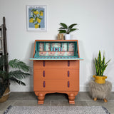 Colourful Orange Art Deco Writing Bureau Desk