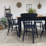 Rustic Farmhouse Solid Pine 5ft Kitchen / Dining Table and 6 Chairs Painted Dark Blue
