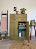 Vintage Linen Cupboard Painted Colourful Rustic Green