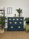 Vintage Industrial Apothecary Style Merchants Chest Of Drawers Painted Blue