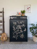 Stag Tallboy Dresser / Chest Of Drawers, Painted Dark Green And Floral
