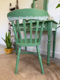 Boho Style Pine Dressing Table, Mirror and Chair Painted Green and Patterned