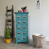 Colourful Blue Vintage Industrial Apothecary Style Wooden Chest of Drawers