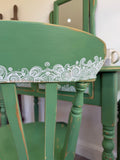 Boho Style Pine Dressing Table, Mirror and Chair Painted Green and Patterned