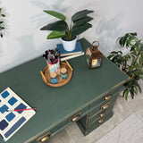 Solid Pine Dark Green Captains Desk - Vintage Industrial Style
