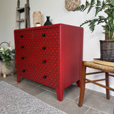 Vintage Retro Chest Of Drawers Painted Red and Patterned