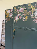 Vintage Armoire Wardrobe Painted Dark Grey and Floral