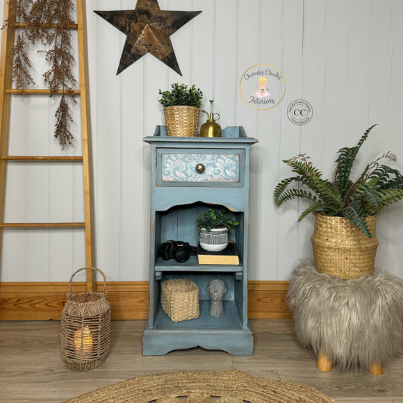 Pine Shelving Cupboard / Console Table / Side Table painted light blue and floral