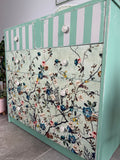 Handmade Chest of Drawers, Painted in Green and Cream with a Colourful Floral Design