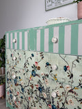 Handmade Chest of Drawers, Painted in Green and Cream with a Colourful Floral Design
