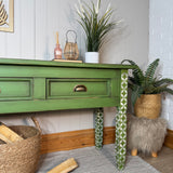 Bright Green Patterned Console Table Sideboard, Rustic Style