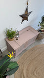 Vintage Carved Storage Bench, Painted Rustic Style Pink and Grey
