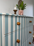 Striped Solid Pine Large Chest of Drawers - Light Blue and White
