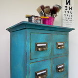 Colourful Blue Vintage Industrial Apothecary Style Wooden Chest of Drawers