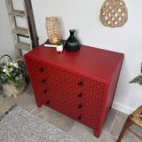 Vintage Retro Chest Of Drawers Painted Red and Patterned