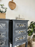 French Style Bedside Drawers Painted in Layered Greys