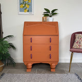 Colourful Orange Art Deco Writing Bureau Desk