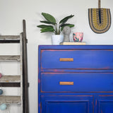 Vintage Linen Cupboard painted Rustic Colourful Bright Blue