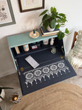 Vintage Oak Bureau Desk Painted Rustic Blue and Floral