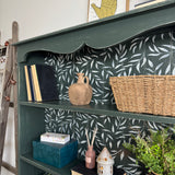 Rustic Pine Bookcase / Bookshelf painted Dark Green and White Floral