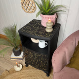 Vintage French style bedside table painted black and gold