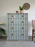 Striped Solid Pine Large Chest of Drawers - Light Blue and White