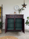 Vintage Carved Sideboard Painted Dark Plum Brown with Copper Detailing