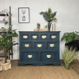 Vintage Industrial Apothecary Style Merchants Chest Of Drawers Painted Blue