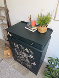 Stag Tallboy Dresser / Chest Of Drawers, Painted Dark Green And Floral