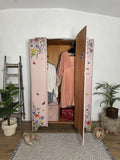 Vintage Armoire Wardrobe Painted Pink and Floral