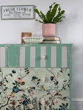 Handmade Chest of Drawers, Painted in Green and Cream with a Colourful Floral Design