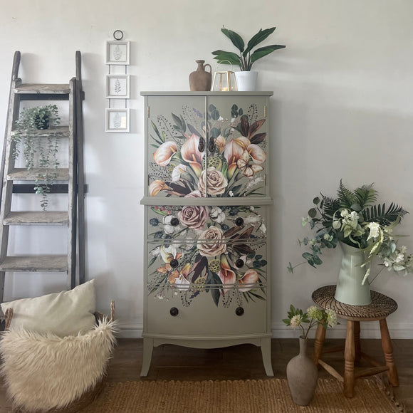 Vintage Strongbow Cupboard with drawers painted green and floral