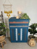 Vintage Tallboy Linen Cupboard Painted Blue Boho Style