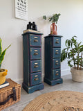 Colourful Vintage Industrial Apothecary Style Pair of Side Drawers