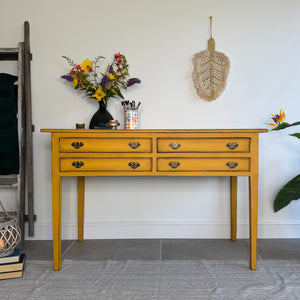 Colourful Mustard Yellow Rustic Vintage Desk / Table / Console