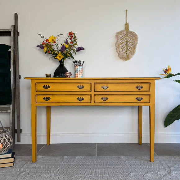 Colourful Mustard Yellow Rustic Vintage Desk / Table / Console
