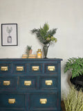 Vintage Industrial Apothecary Style Merchants Chest Of Drawers Painted Blue