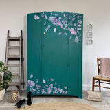 Vintage Wardrobe Armoire Painted Teal Green with Florals