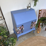 Pretty Writing Desk / Bureau painted light blue, pink and floral