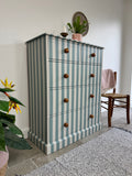 Striped Solid Pine Large Chest of Drawers - Light Blue and White