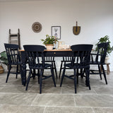 Rustic Farmhouse Solid Pine 5ft Kitchen / Dining Table and 6 Chairs Painted Dark Blue