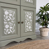 Solid Pine Larder / Pantry / Linen Freestanding Cupboard Painted Green and Botanical